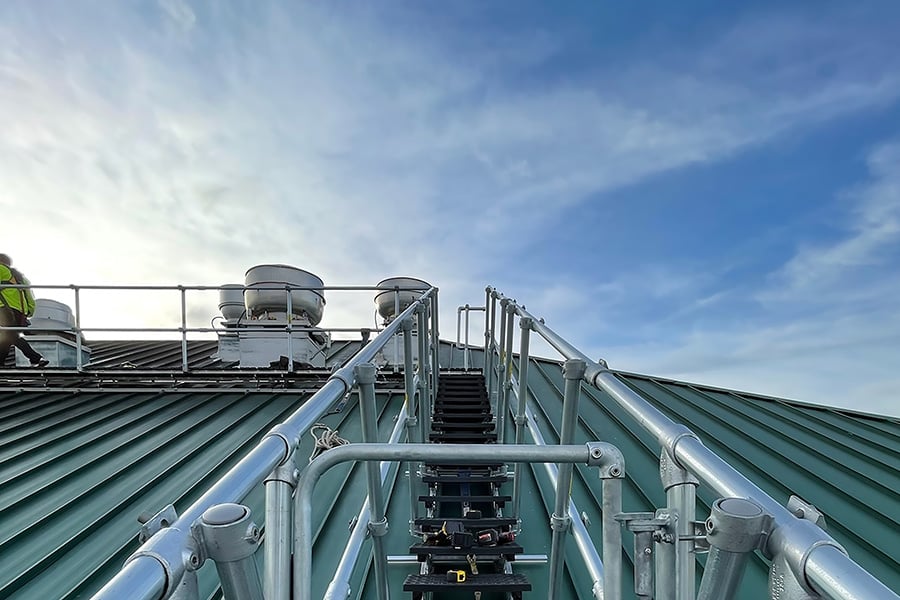 Stairs for a Steep Metal Roof
