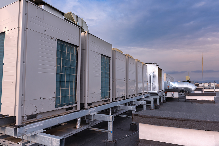 Rooftop HVAC units on roof dunnage